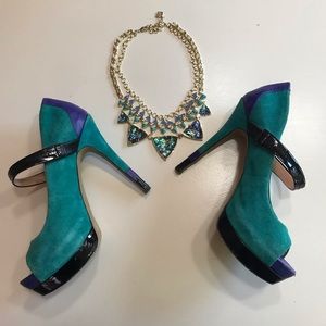 Price Firm!! Jessica Simpson teal peep toe heels size 7